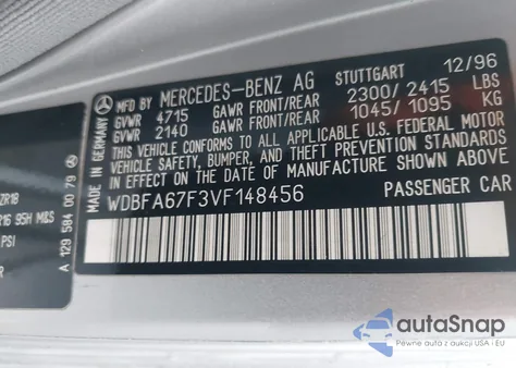 1997 Mercedes-Benz Sl 500 из США, поврежденный, VIN WDBFA67F3VF148456